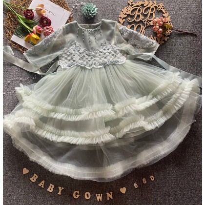 PRINCESS BABY GOWN 680- (W HEADBAND) 88031