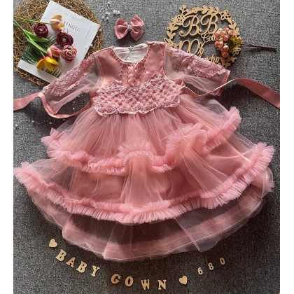 PRINCESS BABY GOWN 680- (W HEADBAND) 88031