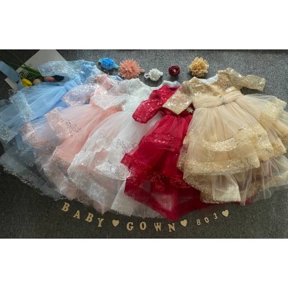 [6M-5Y]PRINCESS BABY GOWN 803-WITH HEADBAND [67289]