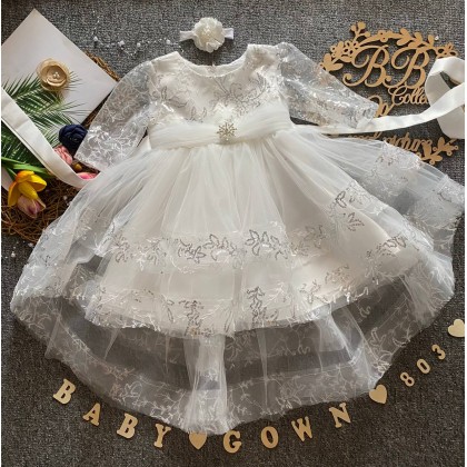 [6M-5Y]PRINCESS BABY GOWN 803-WITH HEADBAND [67289]