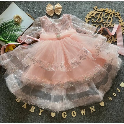 [6M-5Y]PRINCESS BABY GOWN 803-WITH HEADBAND [67289]