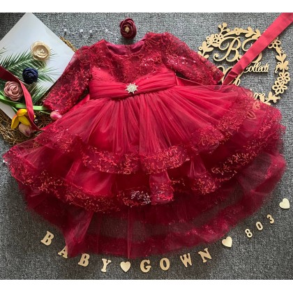 [6M-5Y]PRINCESS BABY GOWN 803-WITH HEADBAND [67289]