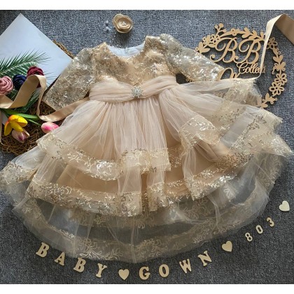 [6M-5Y]PRINCESS BABY GOWN 803-WITH HEADBAND [67289]