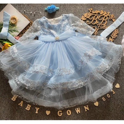 [6M-5Y]PRINCESS BABY GOWN 803-WITH HEADBAND [67289]