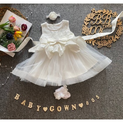 PRINCESS BABY GOWN 805-WITH HEADBAND + SOCKS - [67080] 