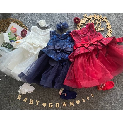 PRINCESS BABY GOWN 805-WITH HEADBAND + SOCKS - [67080] 