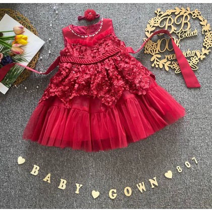 PRINCESS BABY GOWN 807-WITH HEADBAND- [88053] 