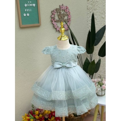 [6M-5Y]PRINCESS BABY GOWN 852- WITH HEADBAND #66892-2