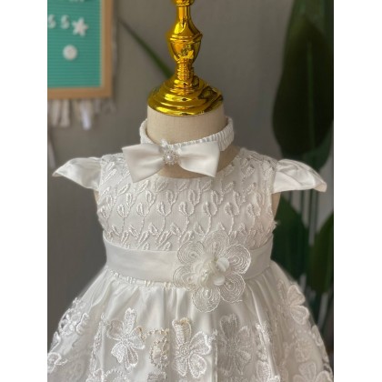 [0-6M]PRINCESS BABY GOWN 855- WITH HEADBAND + SOCKS - 