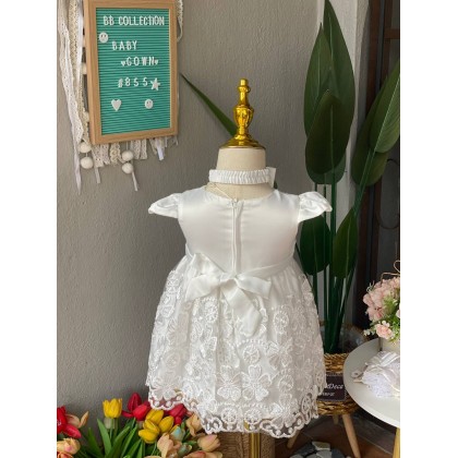 [0-6M]PRINCESS BABY GOWN 855- WITH HEADBAND + SOCKS - 