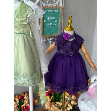 [0-2Y]PRINCESS BABY GOWN 856- WITH HEADBAND + SOCKS[67444]