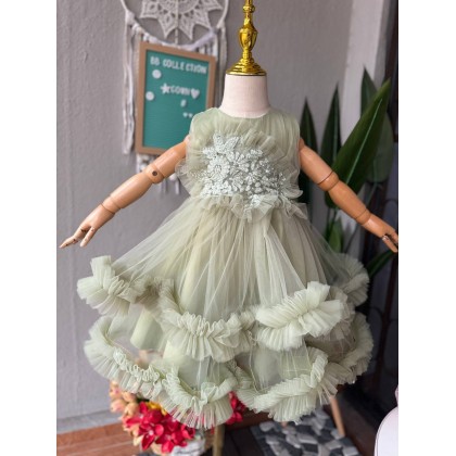 [1-7Y]PRINCESS BABY GOWN 857- WITH HEADBAND #67538