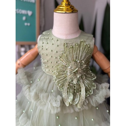 [0-2Y]PRINCESS BABY GOWN 860- WITH HEADBAND + SOCKS [67543]