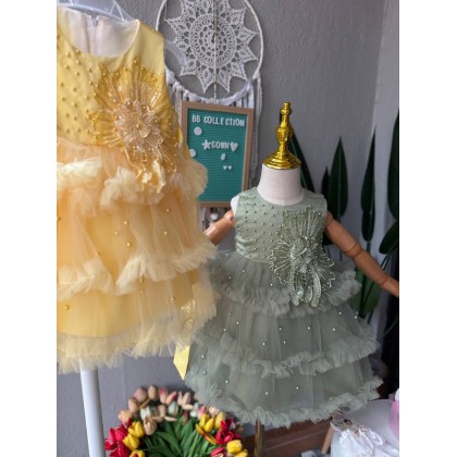 [0-2Y]PRINCESS BABY GOWN 860- WITH HEADBAND + SOCKS [67543]