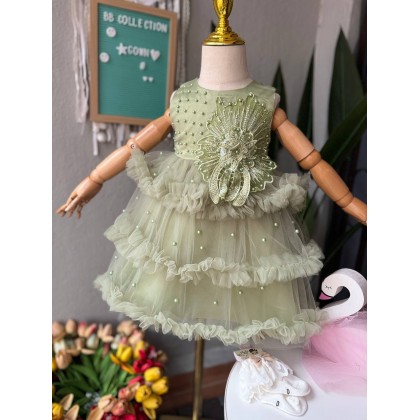 [0-2Y]PRINCESS BABY GOWN 860- WITH HEADBAND + SOCKS [67543]